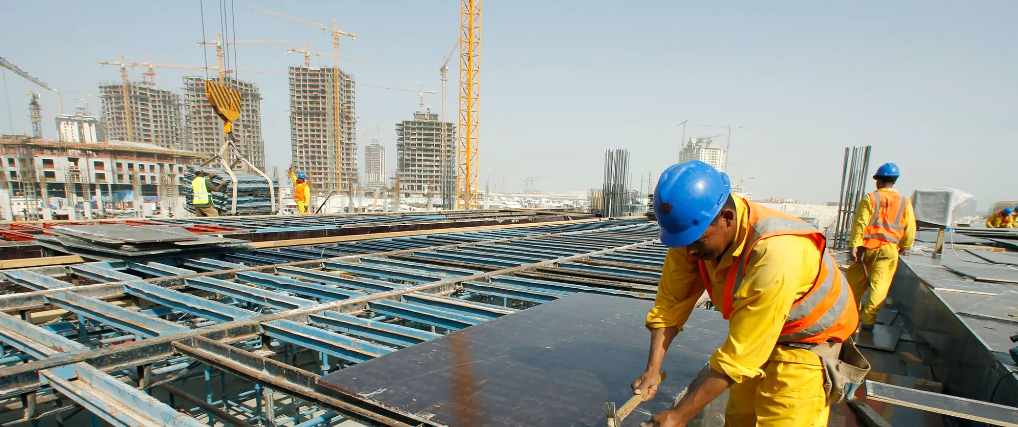 Construction workers at a construction site